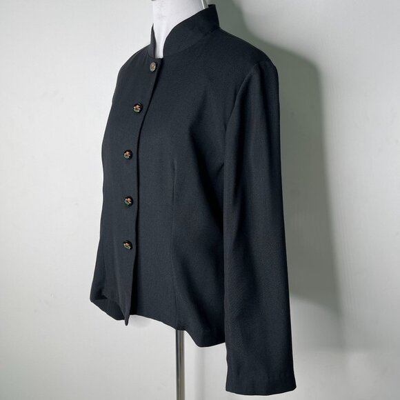 Women's Black Mock Collar Button Down Equestrian Blazer Jacket Size XL - Picture 2 of 7
